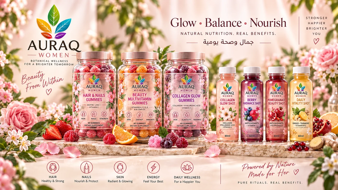 AURAQ Women gummies and wellness shots advertisement